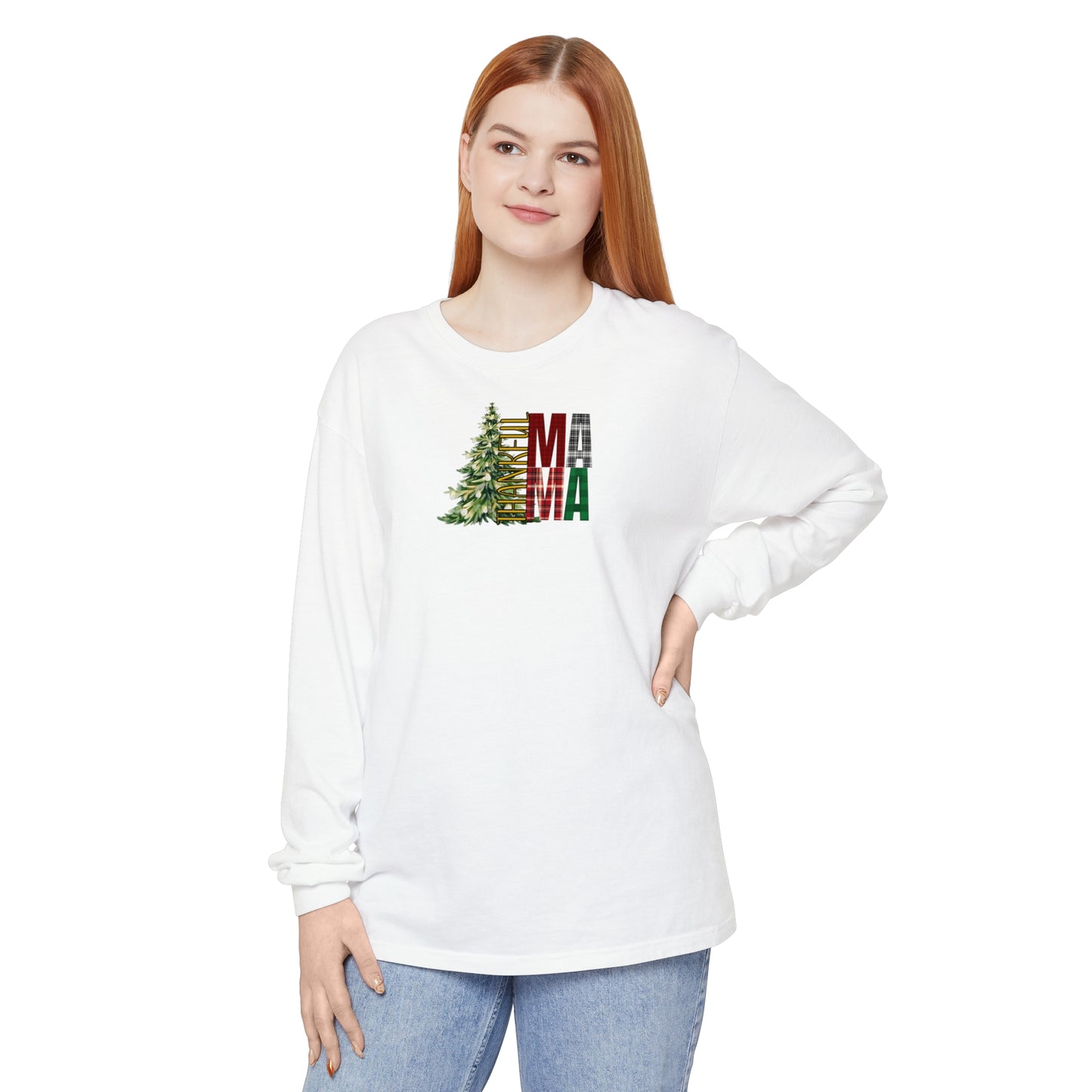 Holiday - “Thankful Mama" Christmas Tree Long Sleeve T-Shirt
