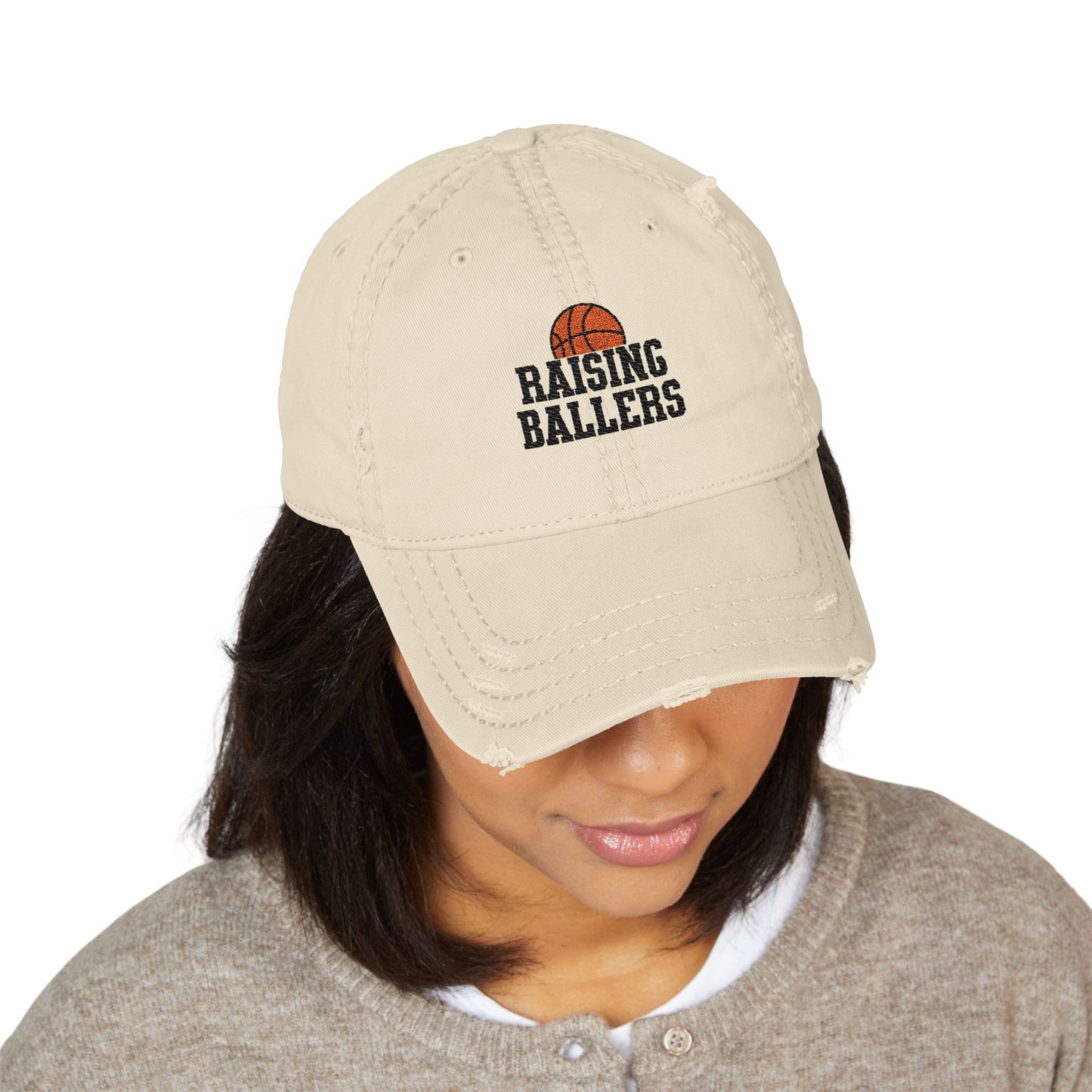 Distressed Embroidered Hat - Raising Ballers (Basketball)
