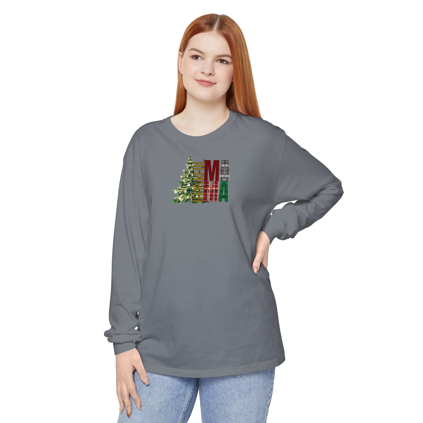 Holiday - “Thankful Mama" Christmas Tree Long Sleeve T-Shirt