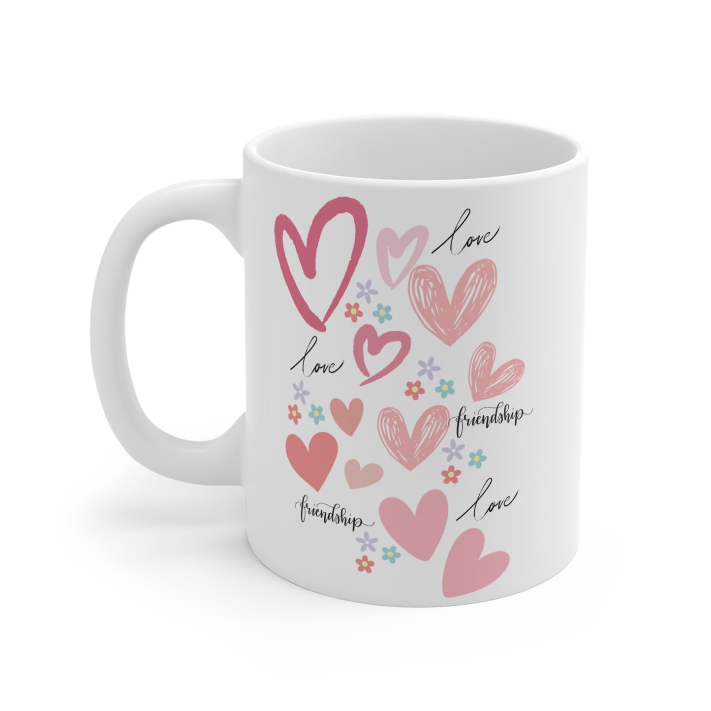 "Pink Hearts Love & Friendship" Mug