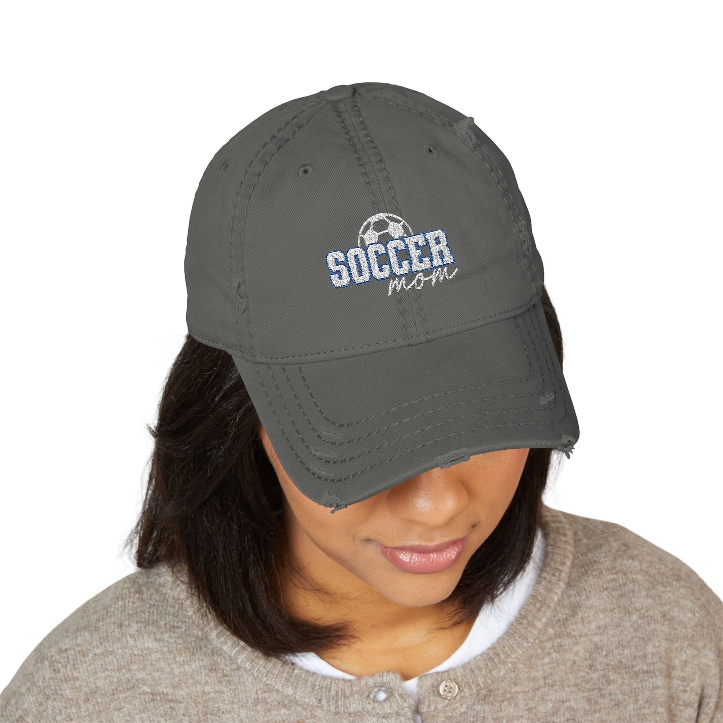 Distressed Embroidered Hat - Soccer Mom (grey)