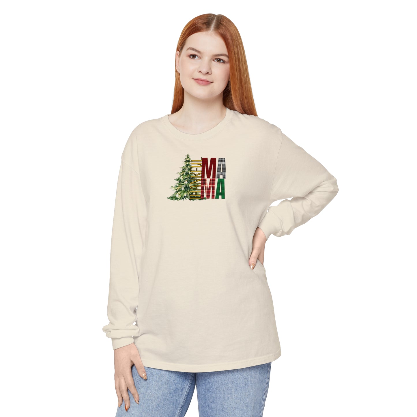 Holiday - “Thankful Mama" Christmas Tree Long Sleeve T-Shirt