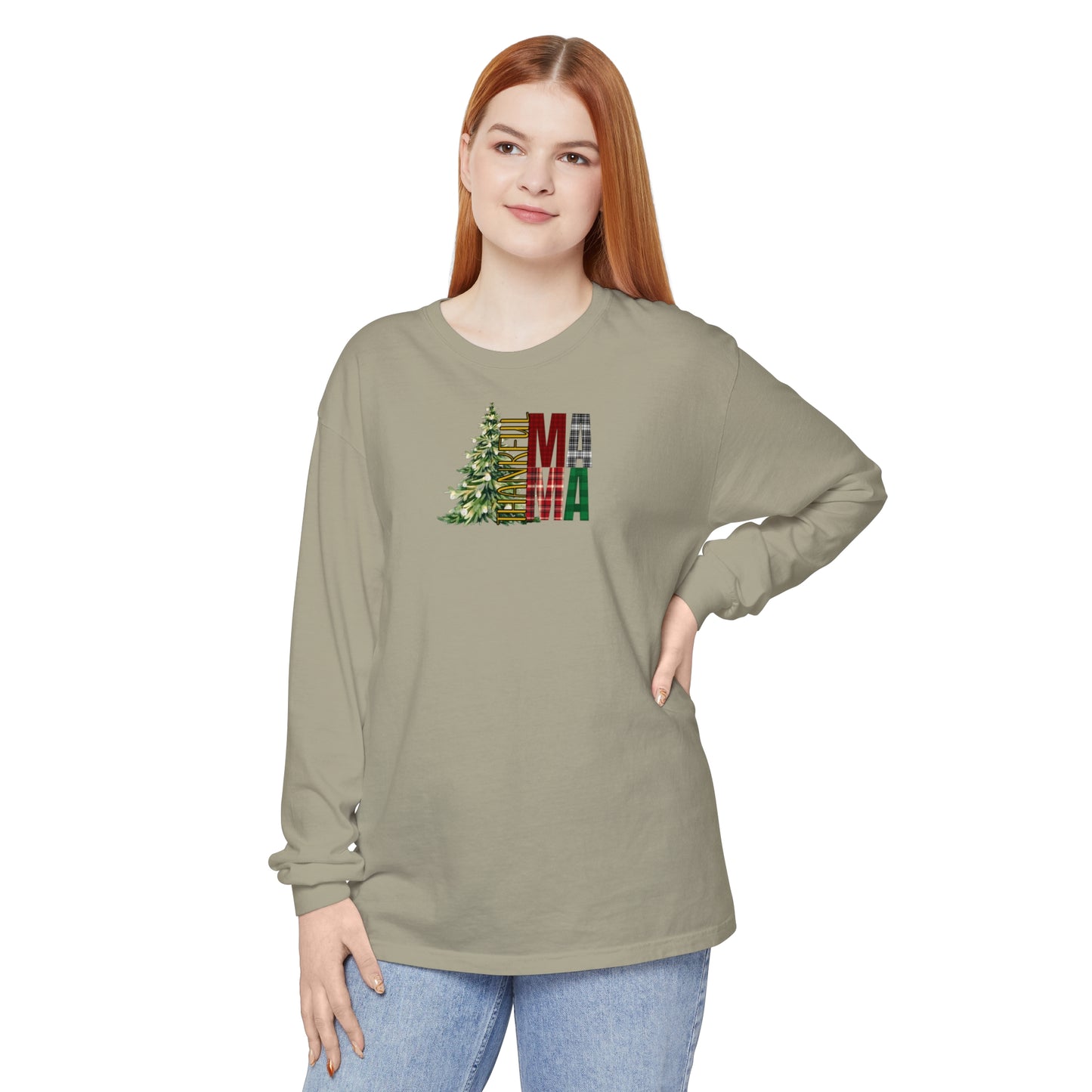 Holiday - “Thankful Mama" Christmas Tree Long Sleeve T-Shirt
