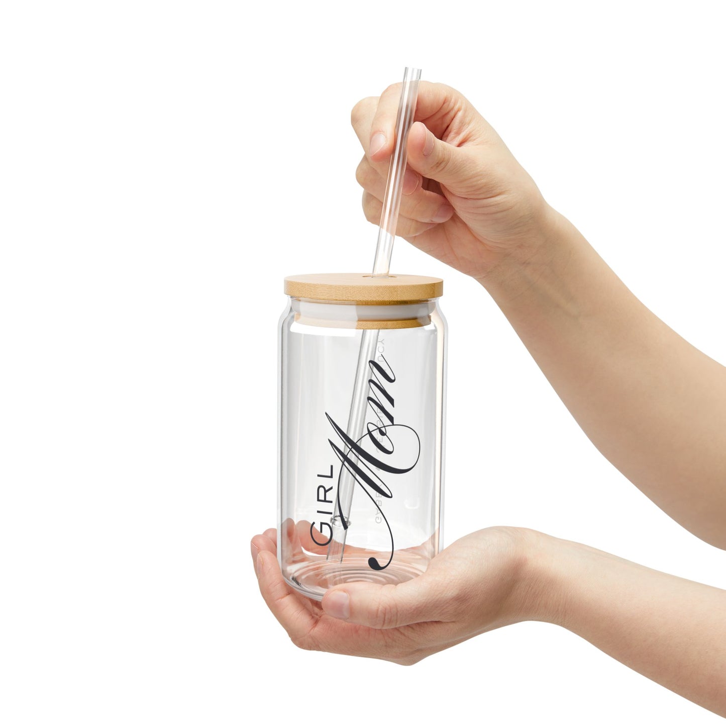 Personalized - "Girl Mom (Names)" Sipper Glass, 16oz