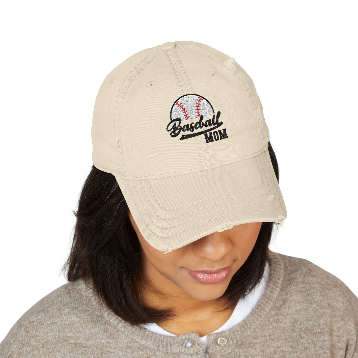 Distressed Embroidered Hat - Baseball Mom