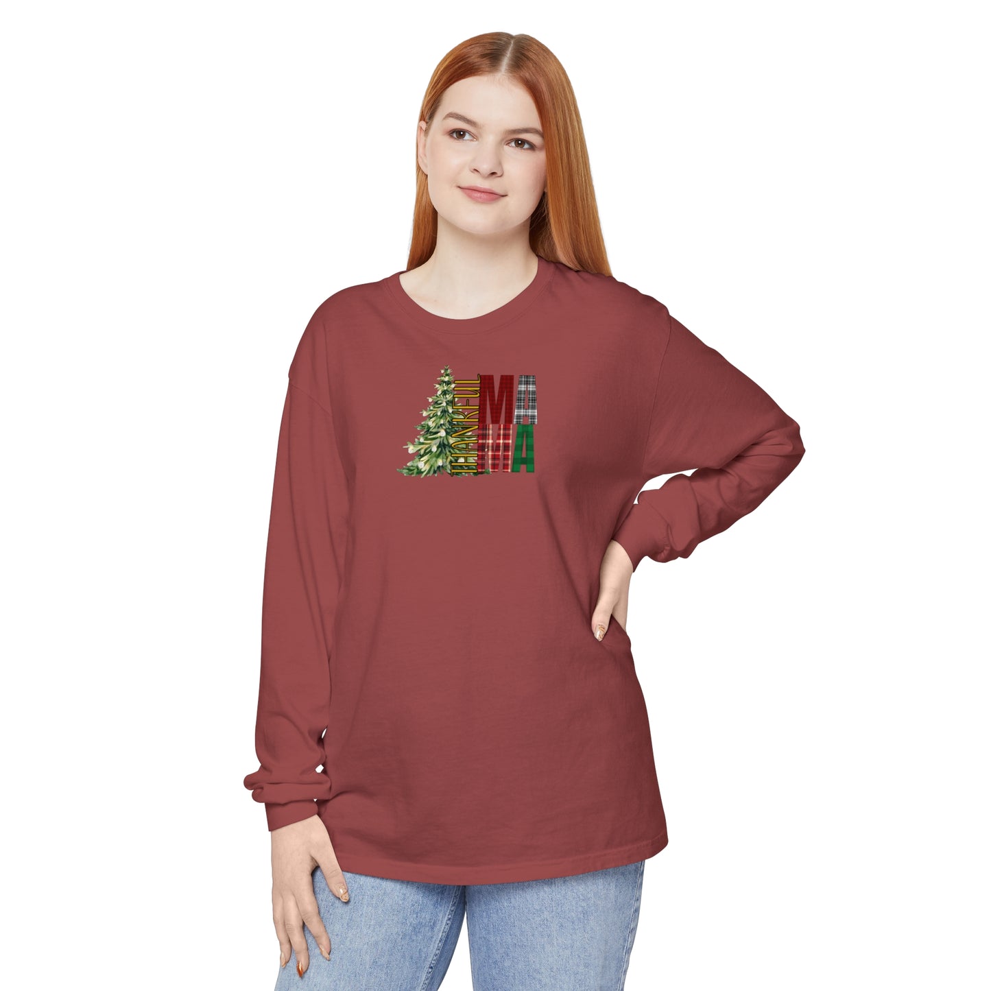 Holiday - “Thankful Mama" Christmas Tree Long Sleeve T-Shirt