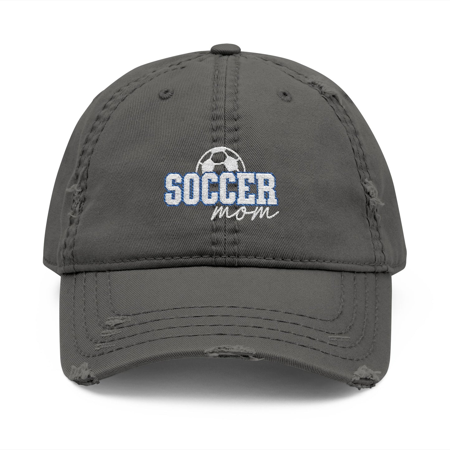 Distressed Embroidered Hat - Soccer Mom (grey)