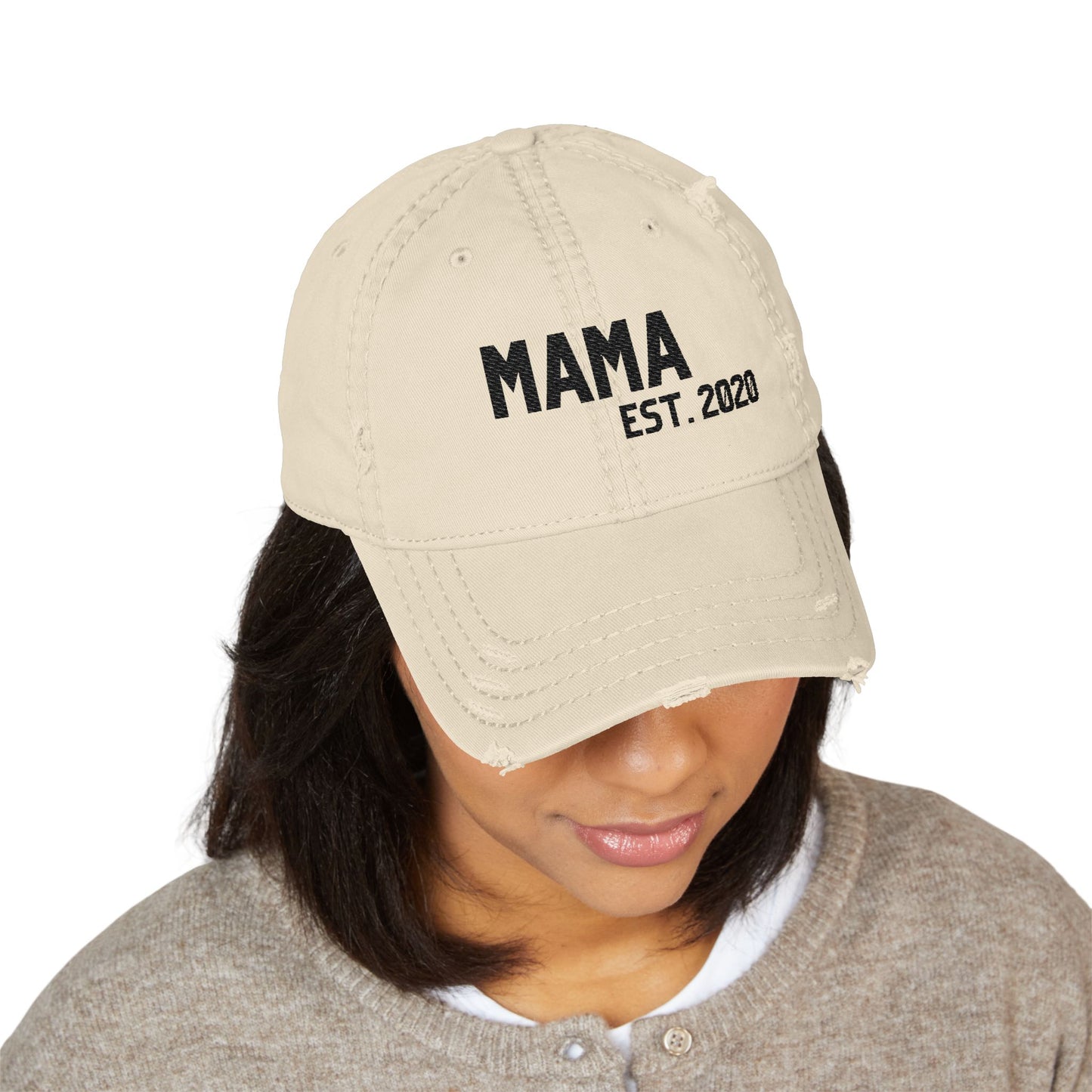 Distressed Embroidered Hat - Mama est.