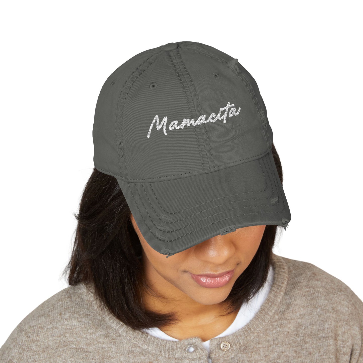 Distressed Embroidered Hat - Mamacita (grey)