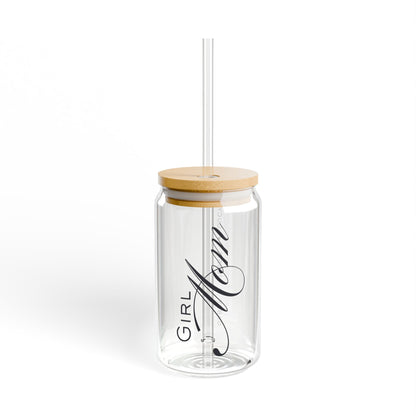 Personalized - "Girl Mom (Names)" Sipper Glass, 16oz