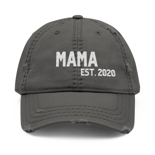 Distressed Embroidered Hat - Mama est. (grey)