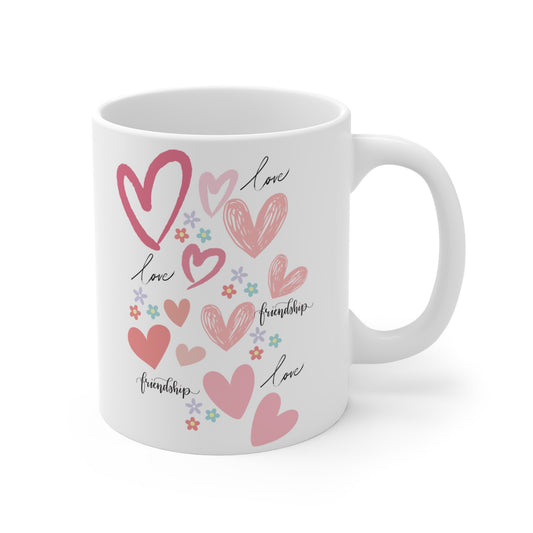 "Pink Hearts Love & Friendship" Mug