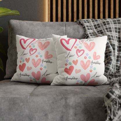 "Pink Hearts Love & Friendship" Faux Suede Square Pillowcase