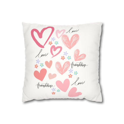 "Pink Hearts Love & Friendship" Faux Suede Square Pillowcase