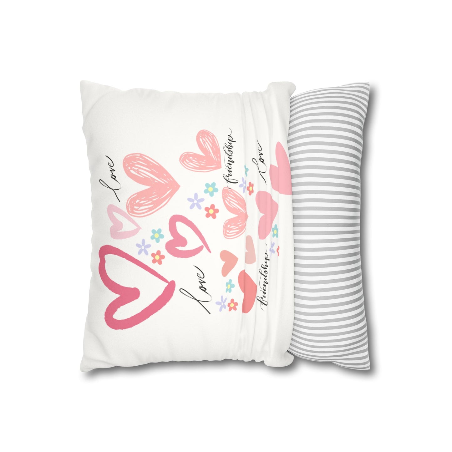 "Pink Hearts Love & Friendship" Faux Suede Square Pillowcase