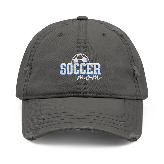 Distressed Embroidered Hat - Soccer Mom (grey)